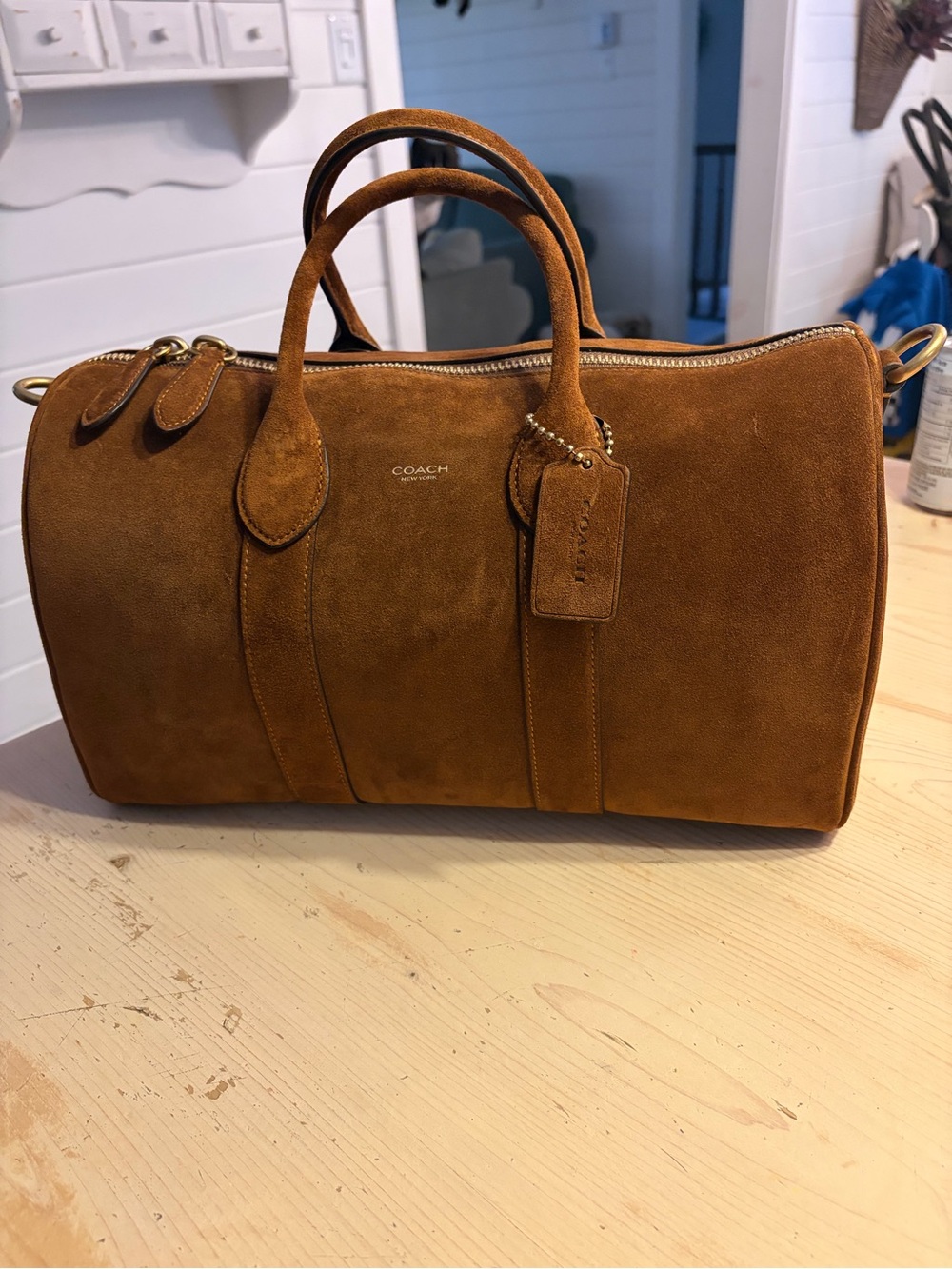 COACH Compass 35 Bag in warm brown suede